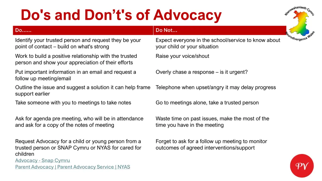 do s and don t s of advocacy