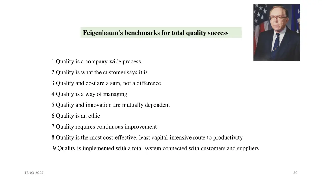 feigenbaum s benchmarks for total quality success