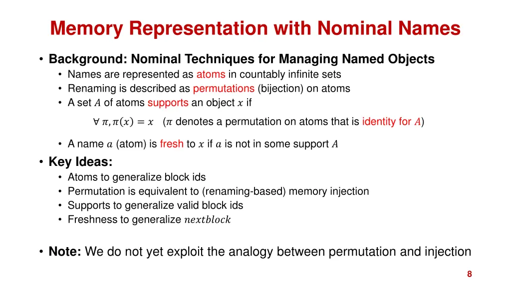 memory representation with nominal names