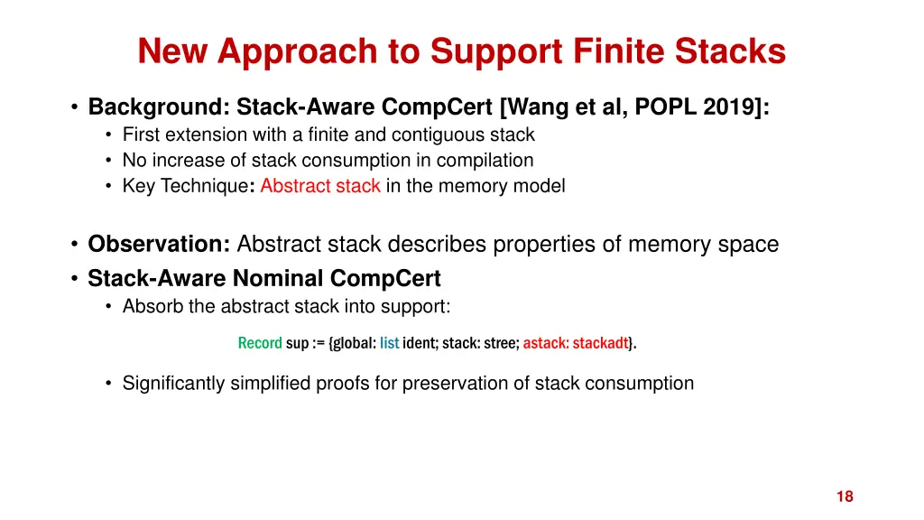 new approach to support finite stacks
