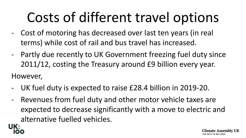 costs of different travel options cost