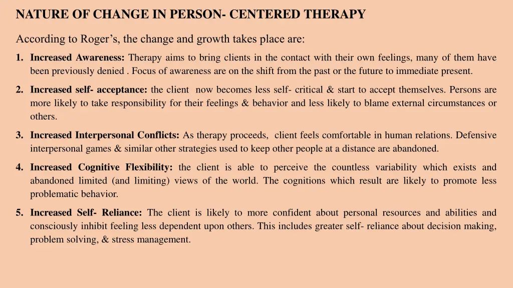 nature of change in person centered therapy