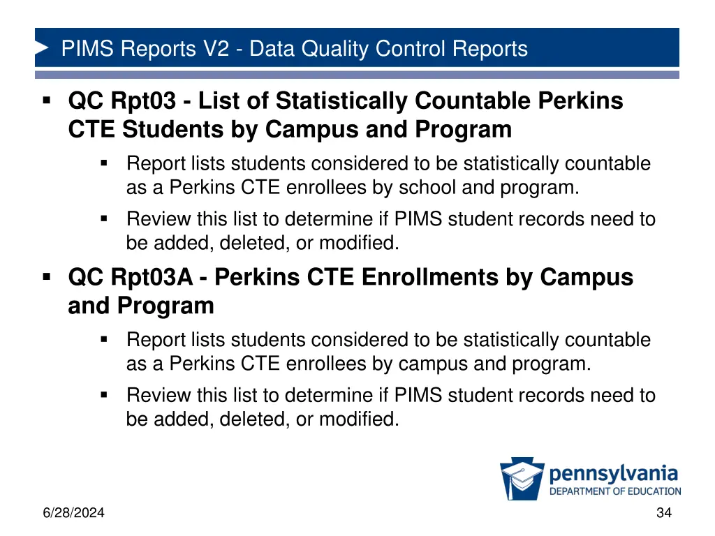 pims reports v2 data quality control reports 2