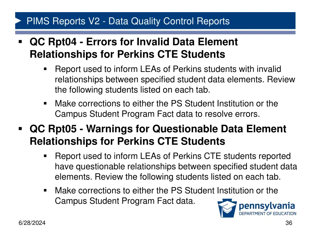 pims reports v2 data quality control reports 4