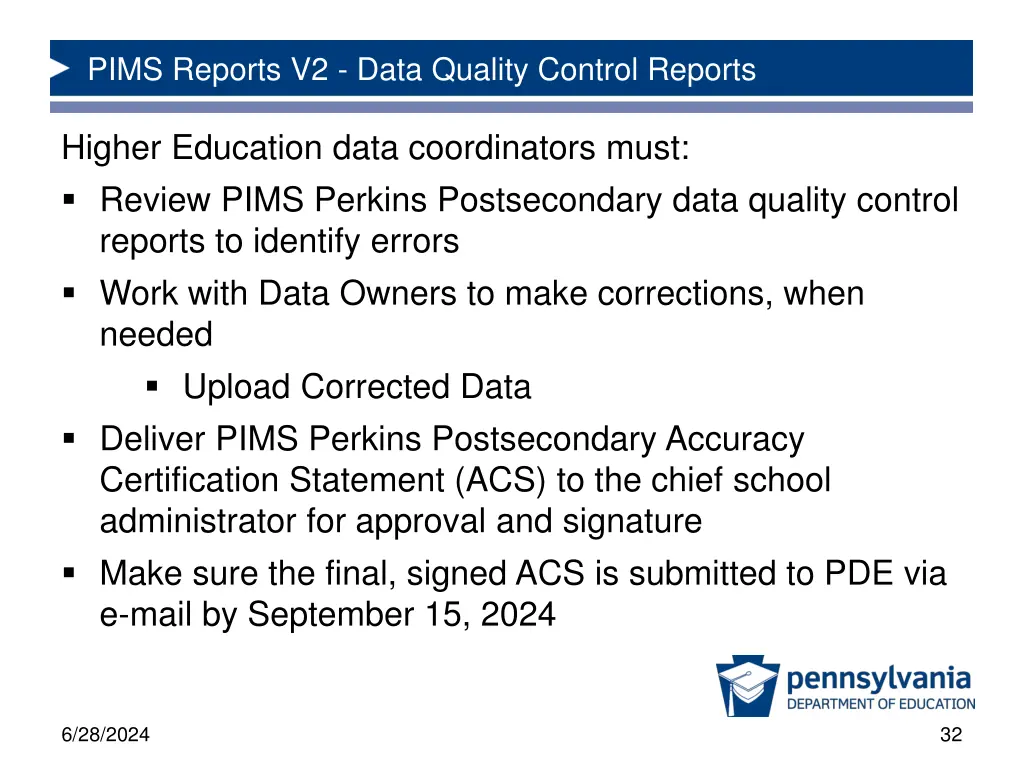 pims reports v2 data quality control reports