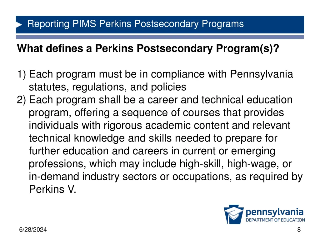 reporting pims perkins postsecondary programs