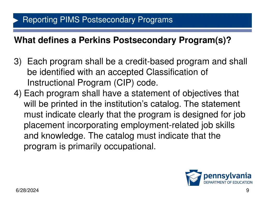 reporting pims postsecondary programs