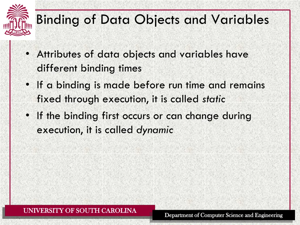binding of data objects and variables