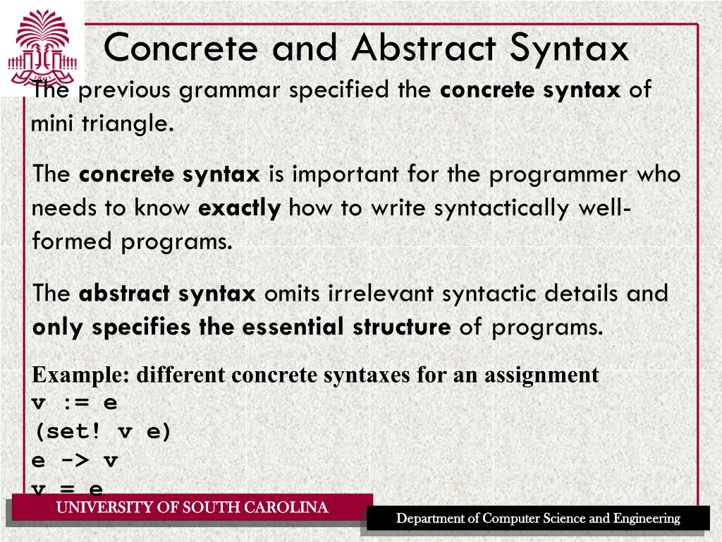 concrete and abstract syntax the previous grammar