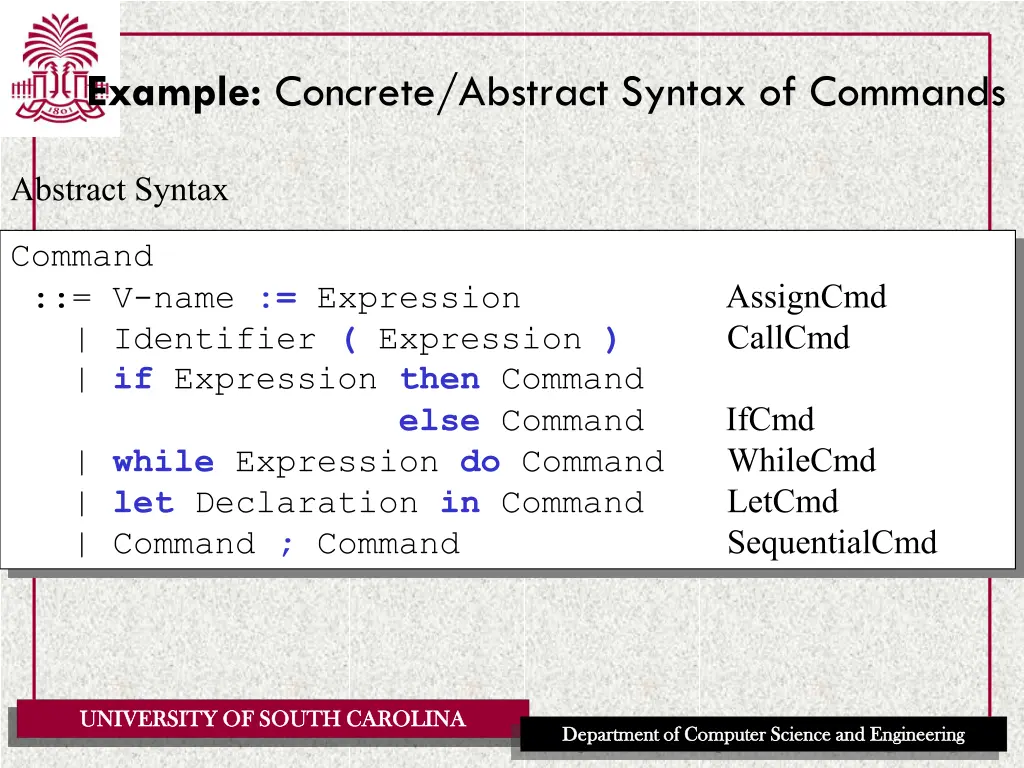 example concrete abstract syntax of commands 1