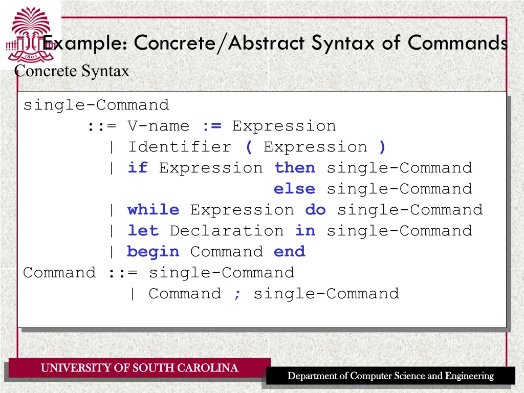 example concrete abstract syntax of commands