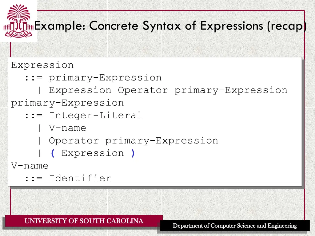 example concrete syntax of expressions recap