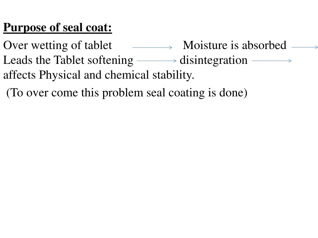 purpose of seal coat over wetting of tablet