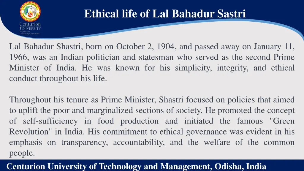 ethical life of lal bahadur sastri