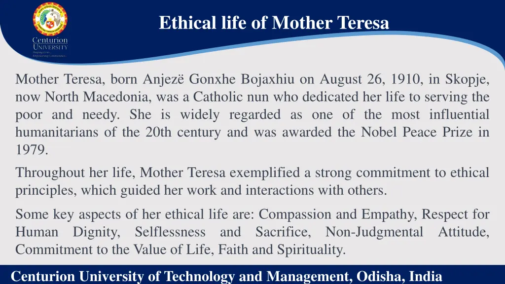 ethical life of mother teresa