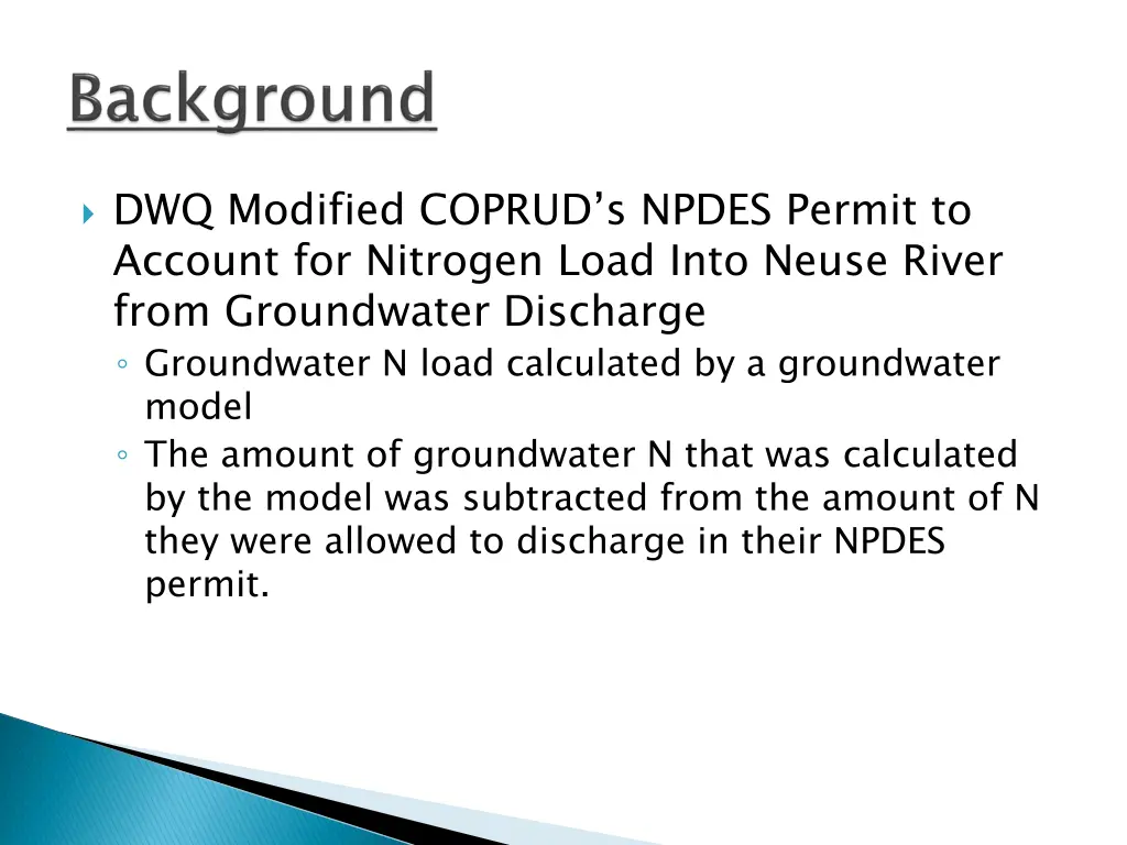 dwq modified coprud s npdes permit to account