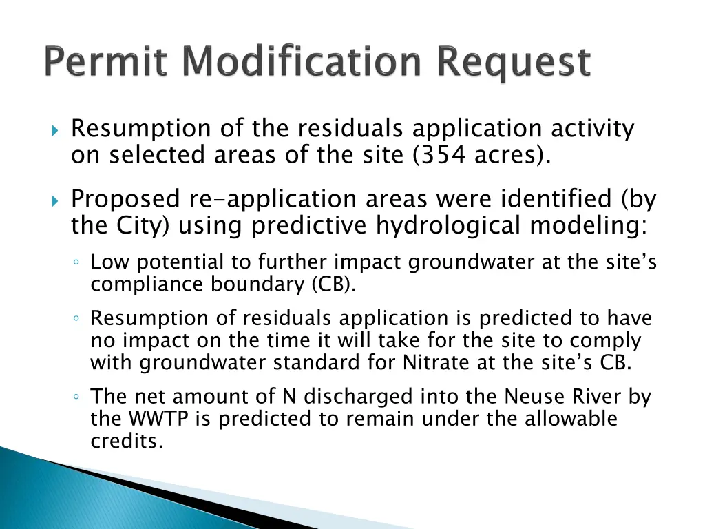 resumption of the residuals application activity
