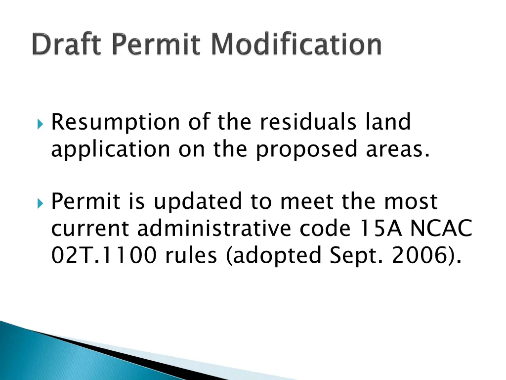 resumption of the residuals land application