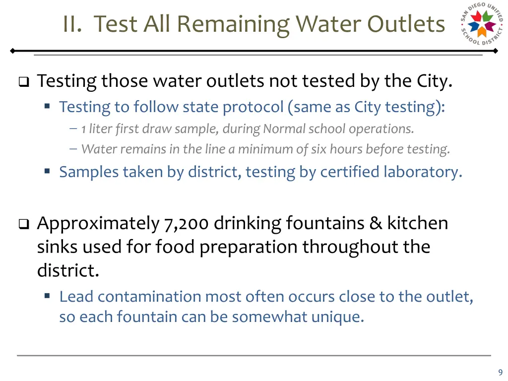 ii test all remaining water outlets