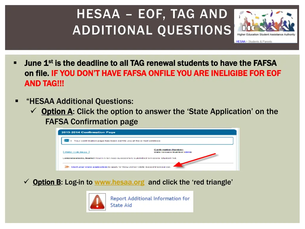 hesaa eof tag and additional questions