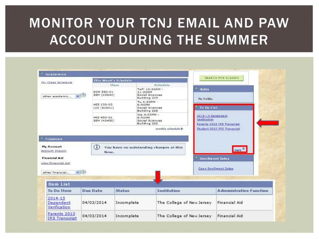 monitor your tcnj email and paw account during