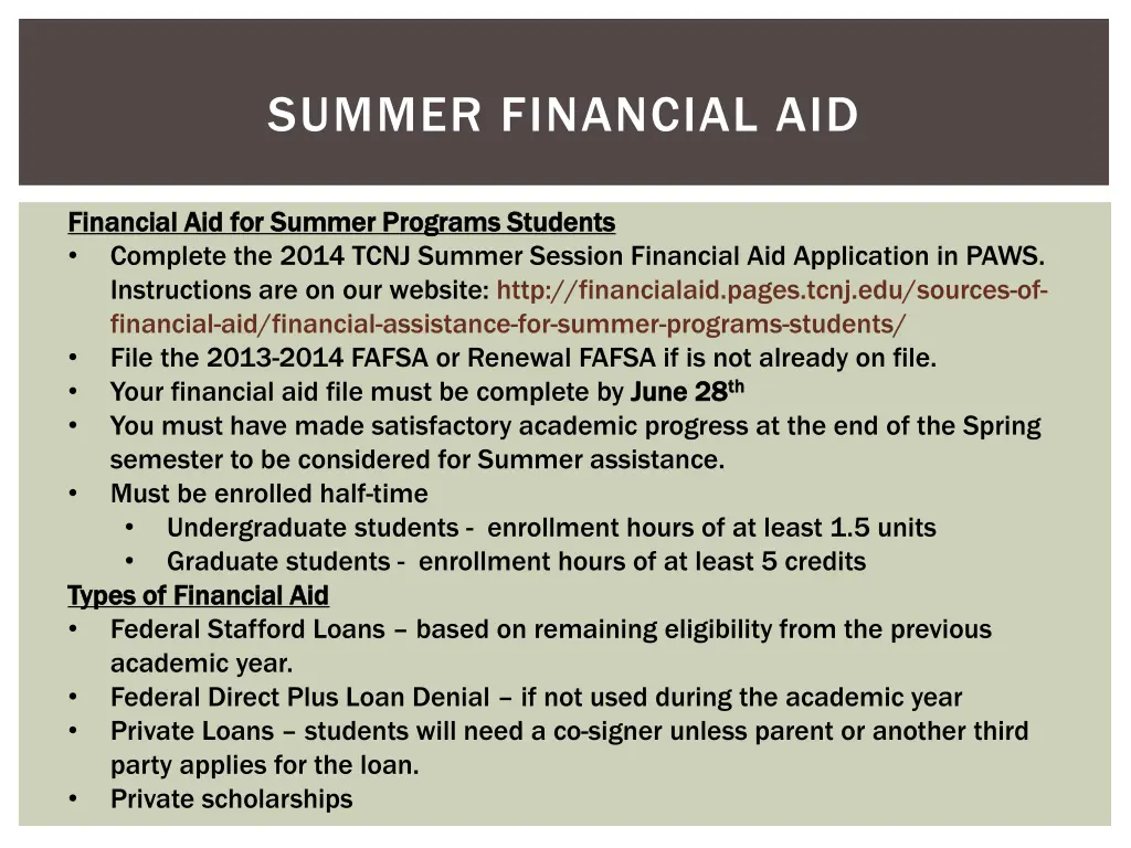 summer financial aid