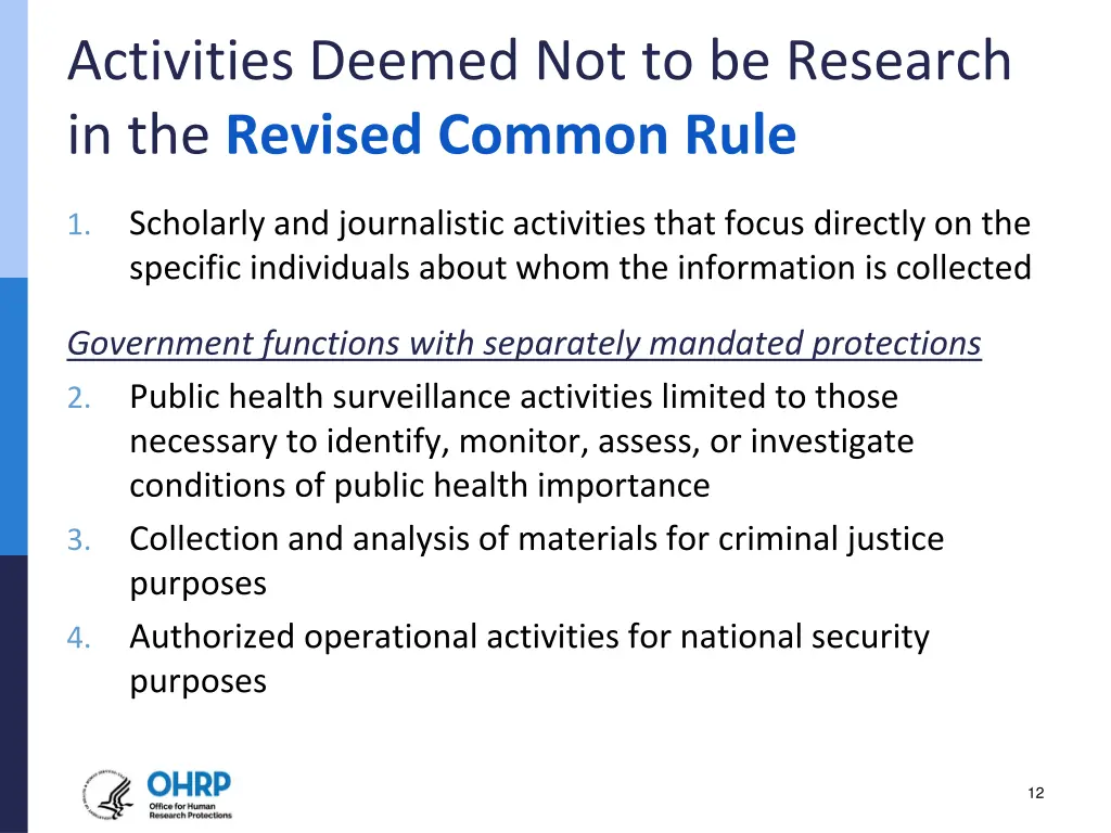 activities deemed not to be research