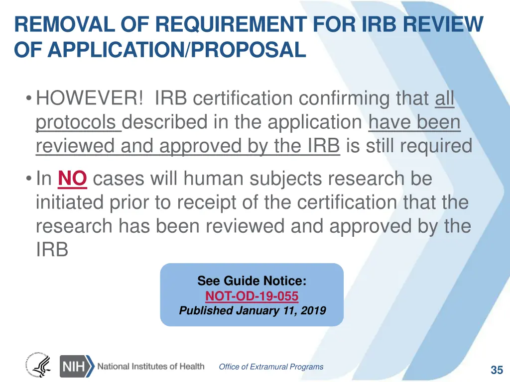 removal of requirement for irb review