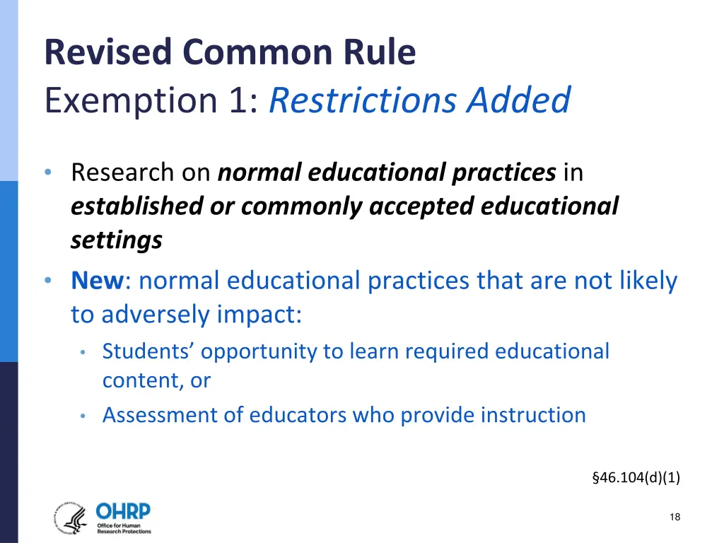 revised common rule exemption 1 restrictions added