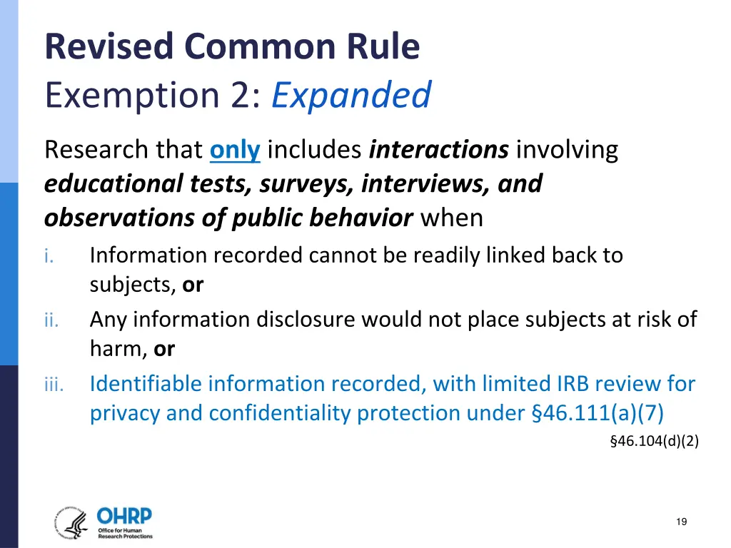 revised common rule exemption 2 expanded