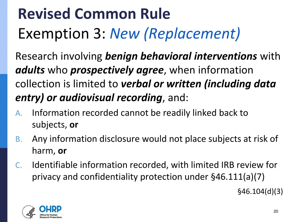 revised common rule exemption 3 new replacement