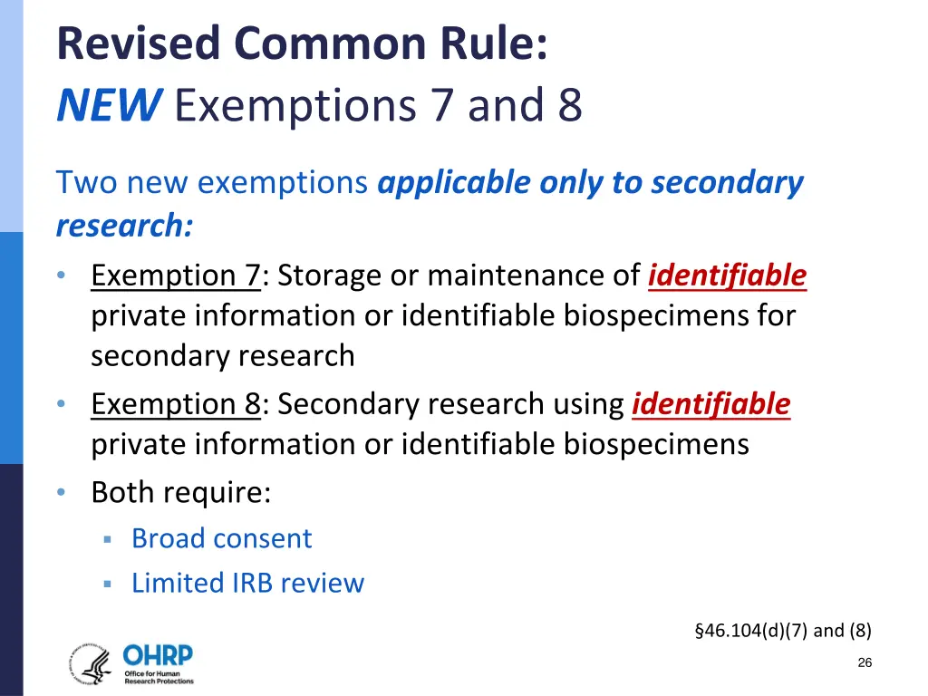 revised common rule new exemptions 7 and 8