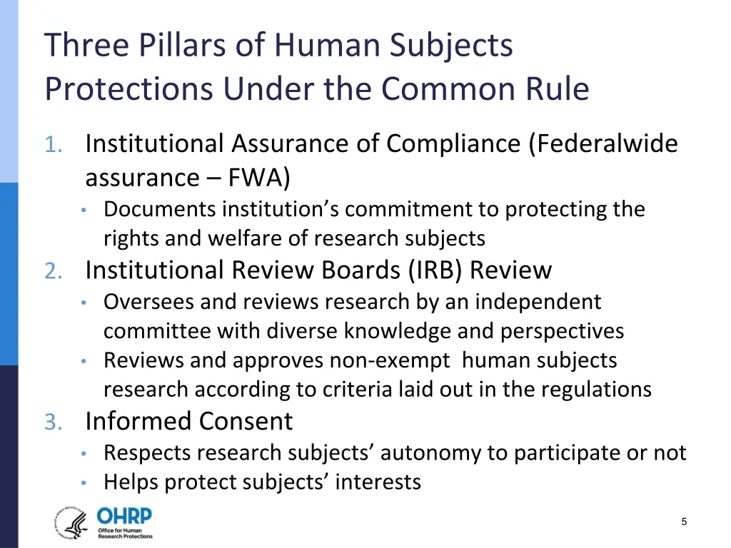 three pillars of human subjects protections under