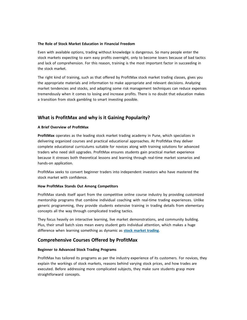 the role of stock market education in financial