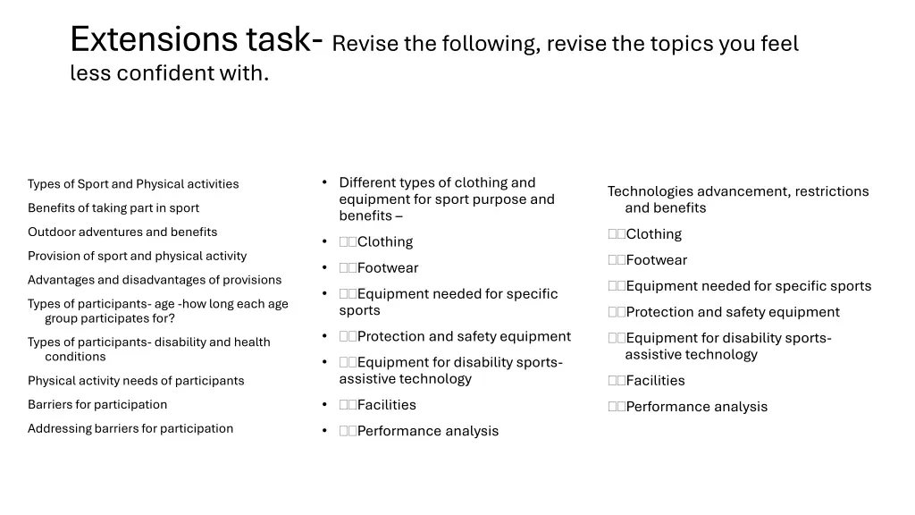 extensions task revise the following revise