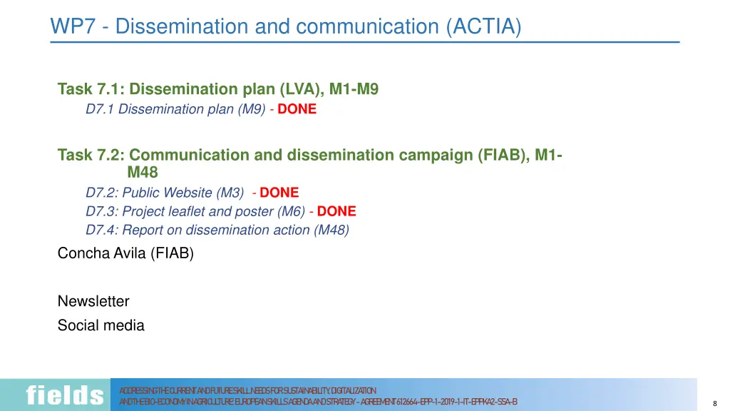 wp7 dissemination and communication actia