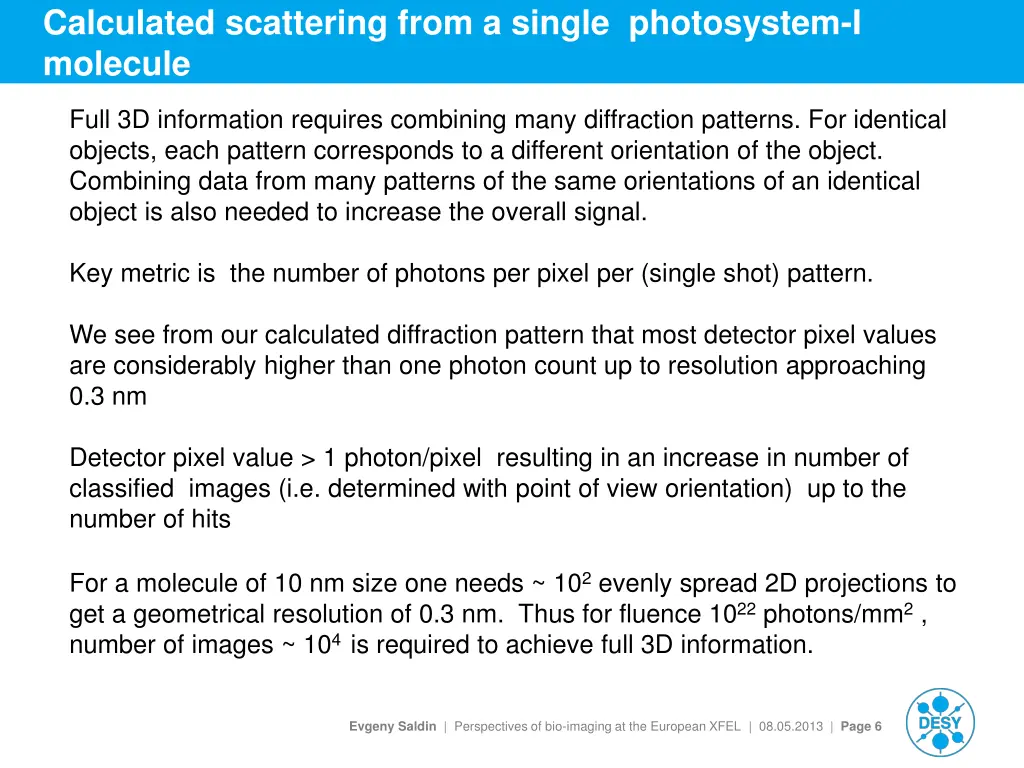 calculated scattering from a single photosystem 2