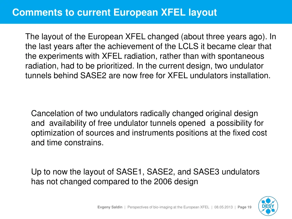comments to current european xfel layout