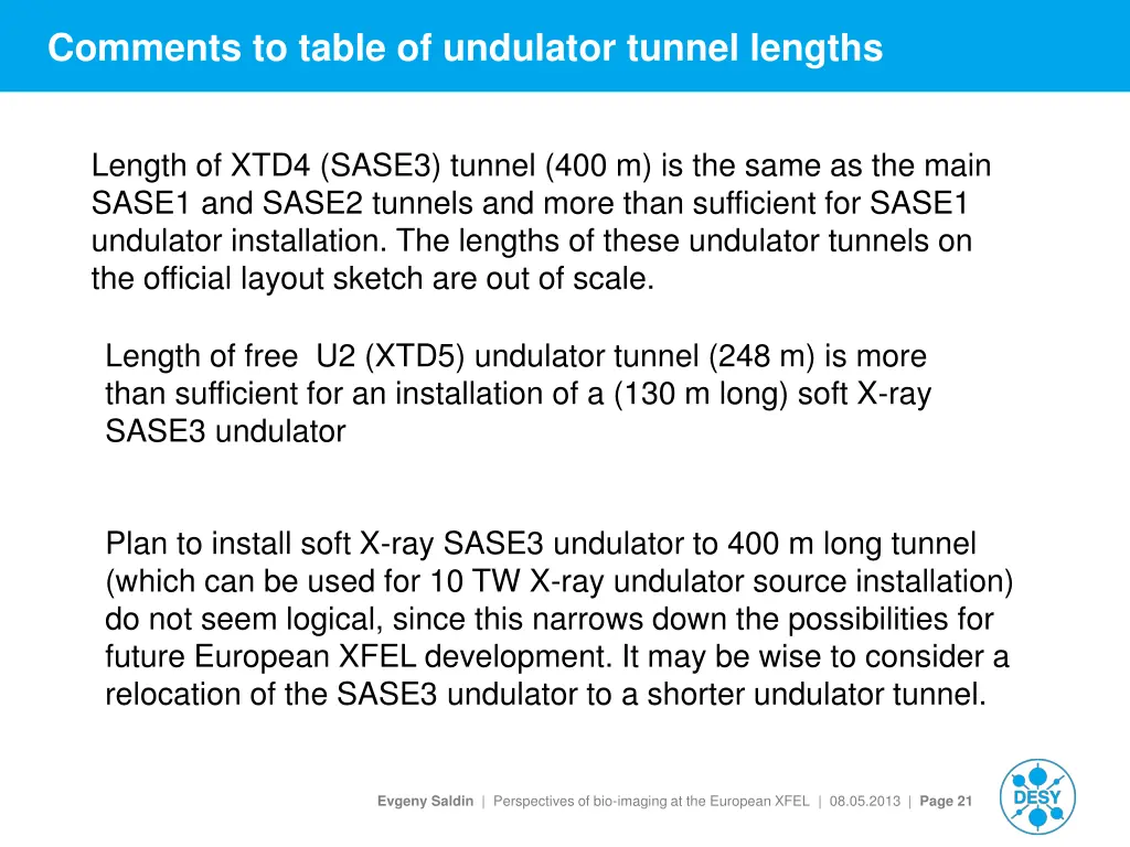 comments to table of undulator tunnel lengths