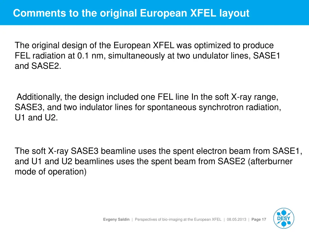 comments to the original european xfel layout