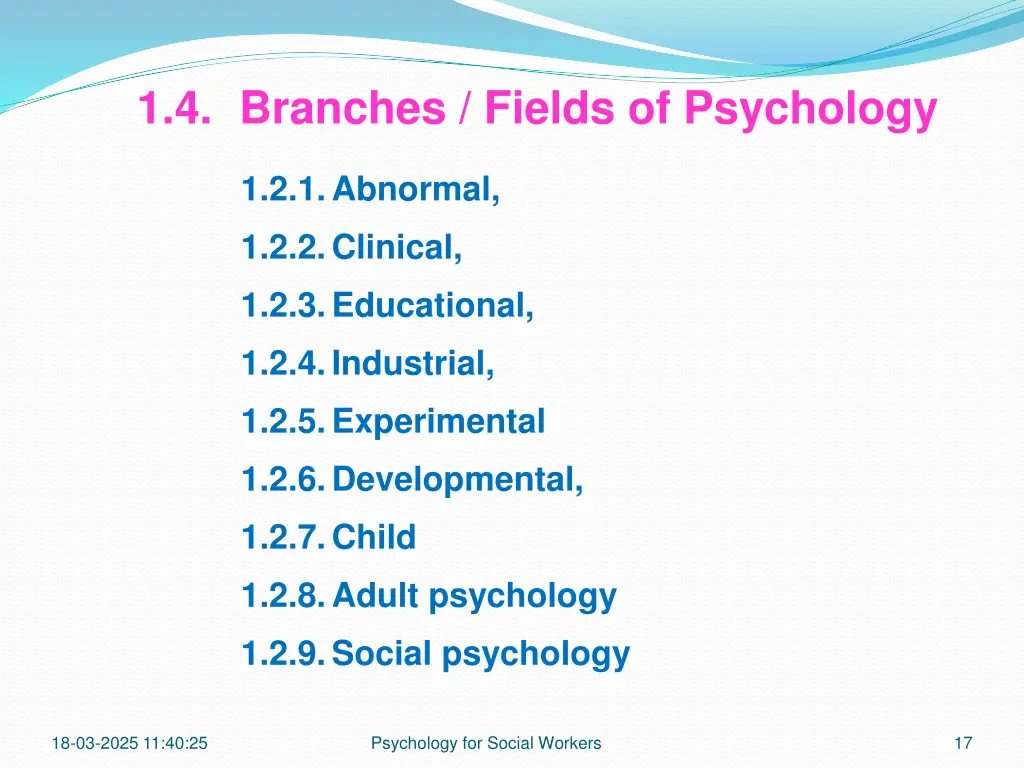 1 4 branches fields of psychology