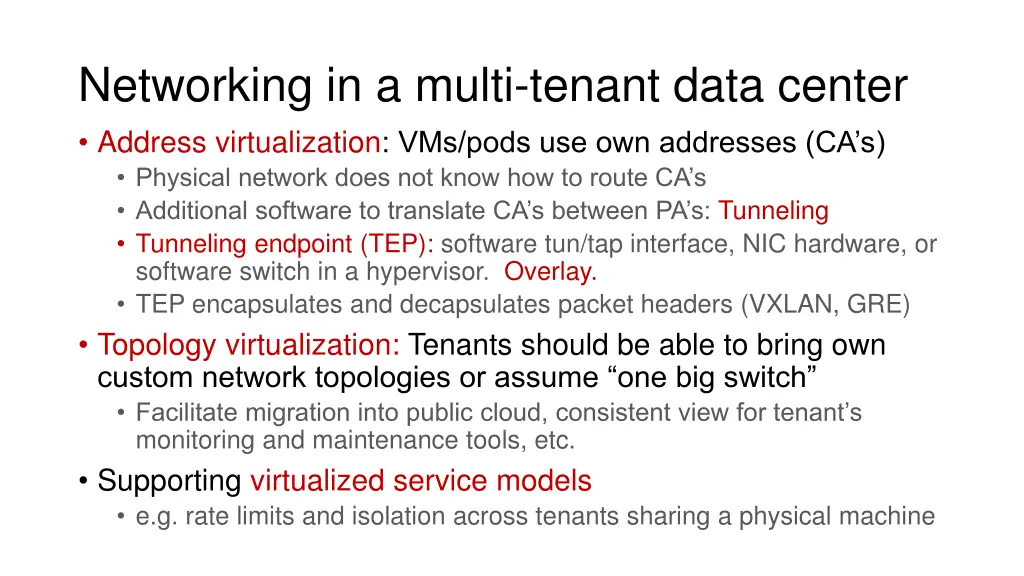 networking in a multi tenant data center address