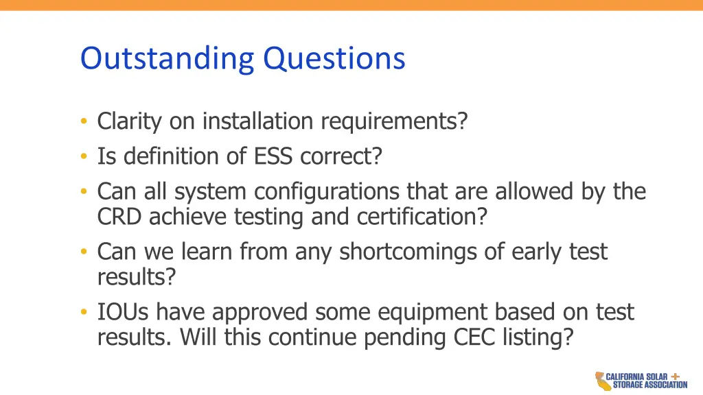 outstanding questions