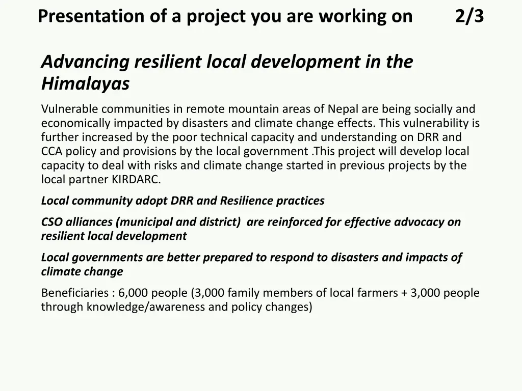 presentation of a project you are working on 1