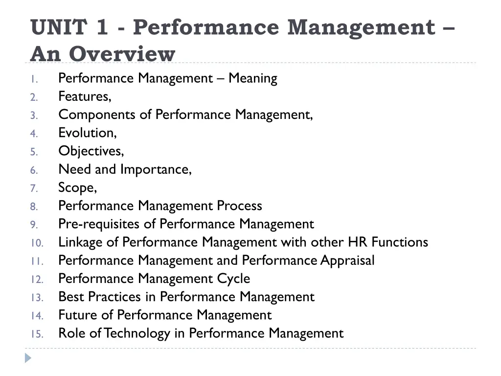 unit 1 performance management an overview