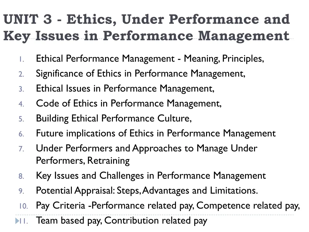 unit 3 ethics under performance and key issues