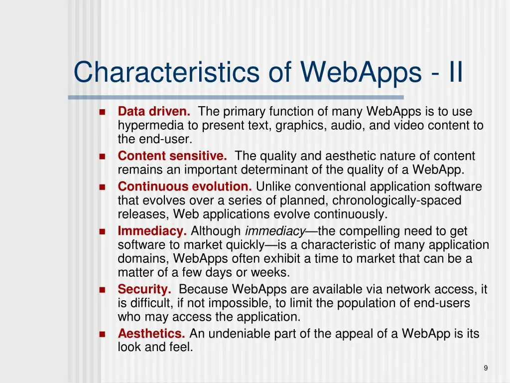 characteristics of webapps ii