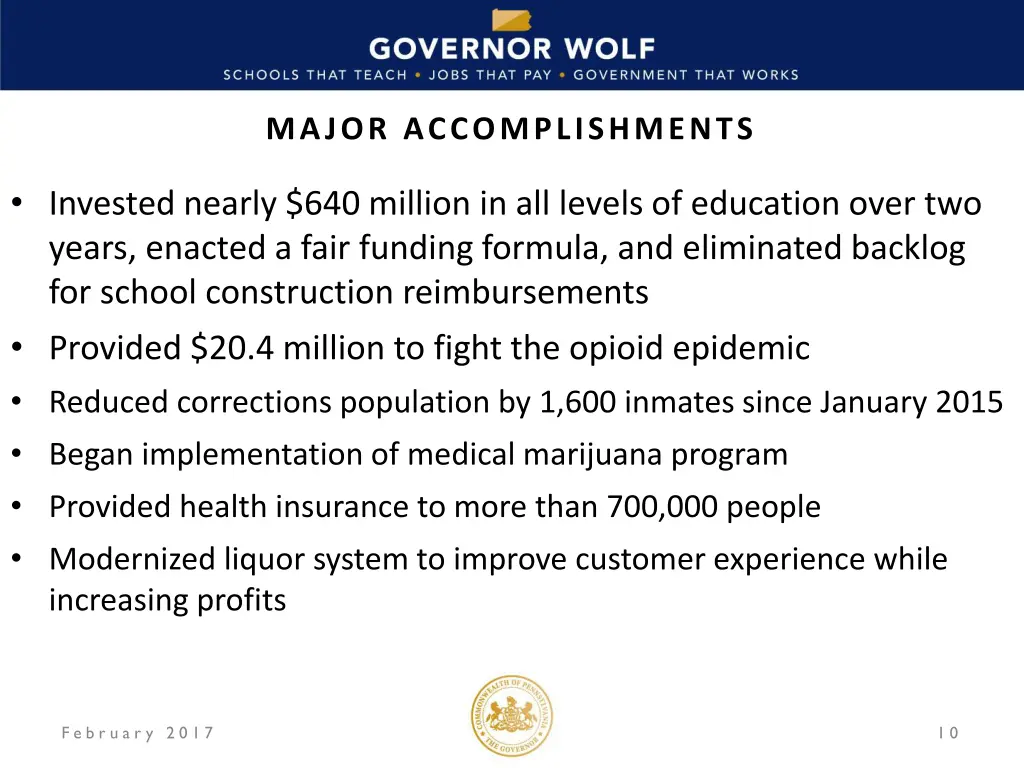 major accomplishments