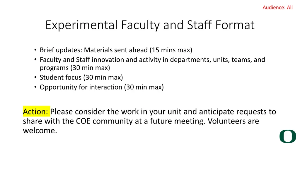 experimental faculty and staff format