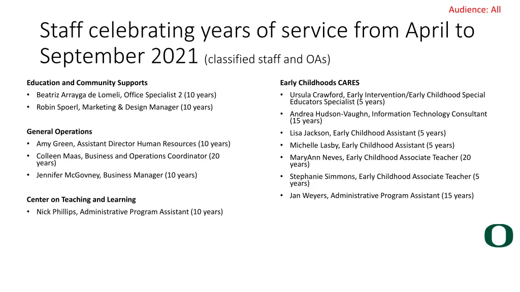 staff celebrating years of service from april